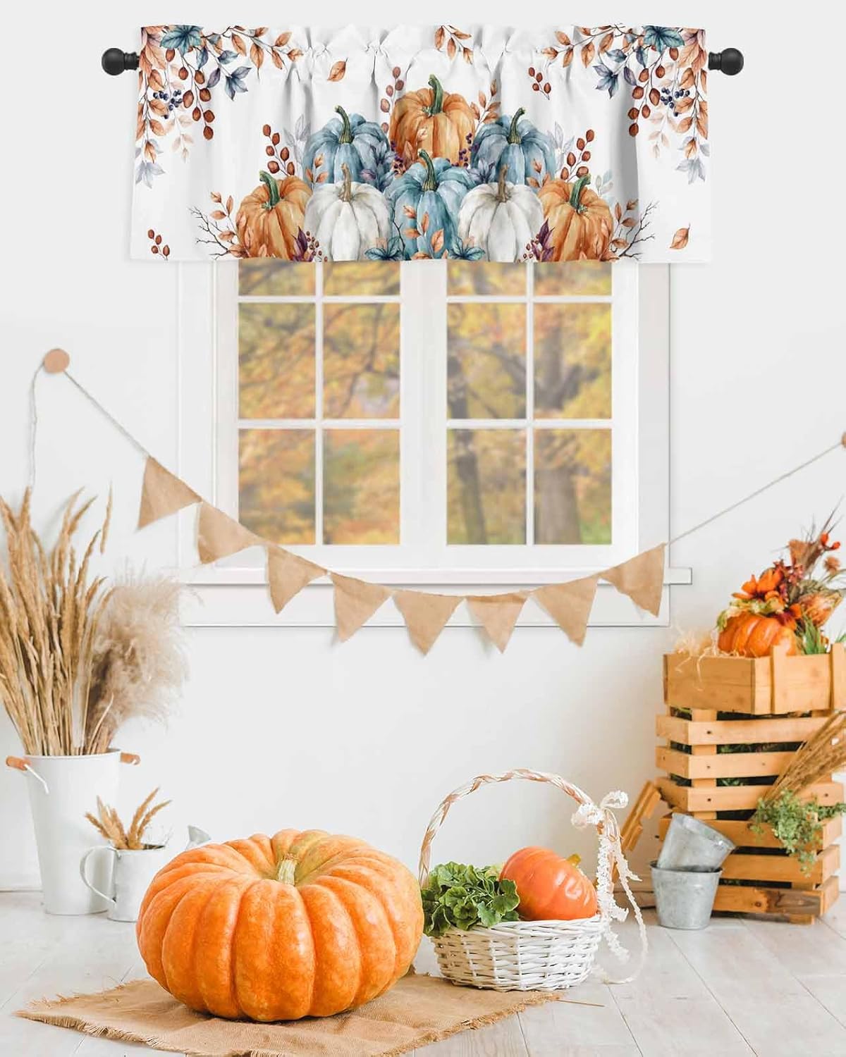 Orange Blue Grey Fall Valances for Windows 42x18