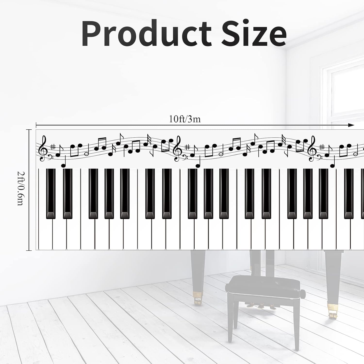 Haull Piano Keyboard Aisle Runner Rug 10x2ft