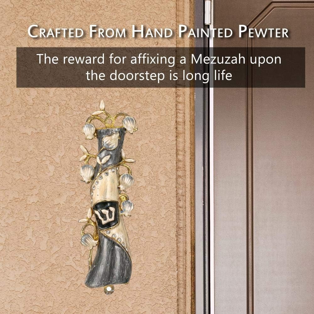 Matashi Hand Painted Mezuzah with Gold and Crystals