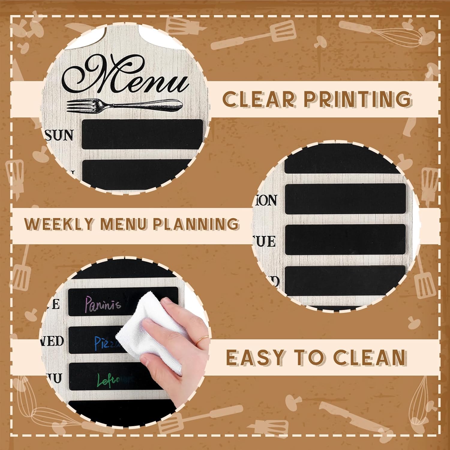 Maxdot Weekly Menu Board Wood Planner with 7 Markers and Towel