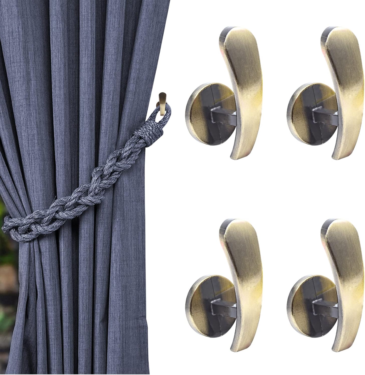4 Pack Bronze Curtain Tieback Hooks with Screws