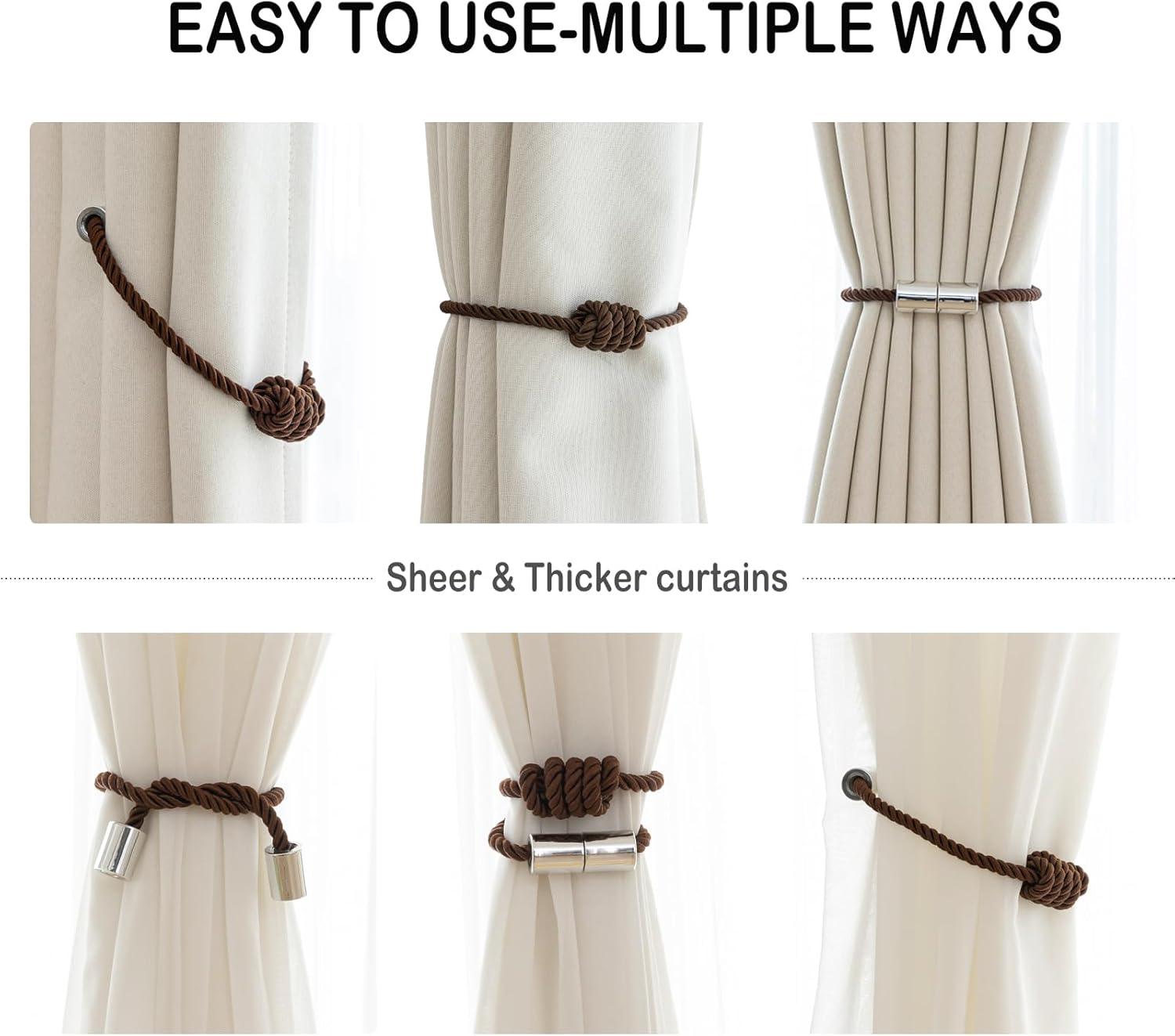 Contoeey Magnetic Curtain Tiebacks 4 Pack Coffee Finish