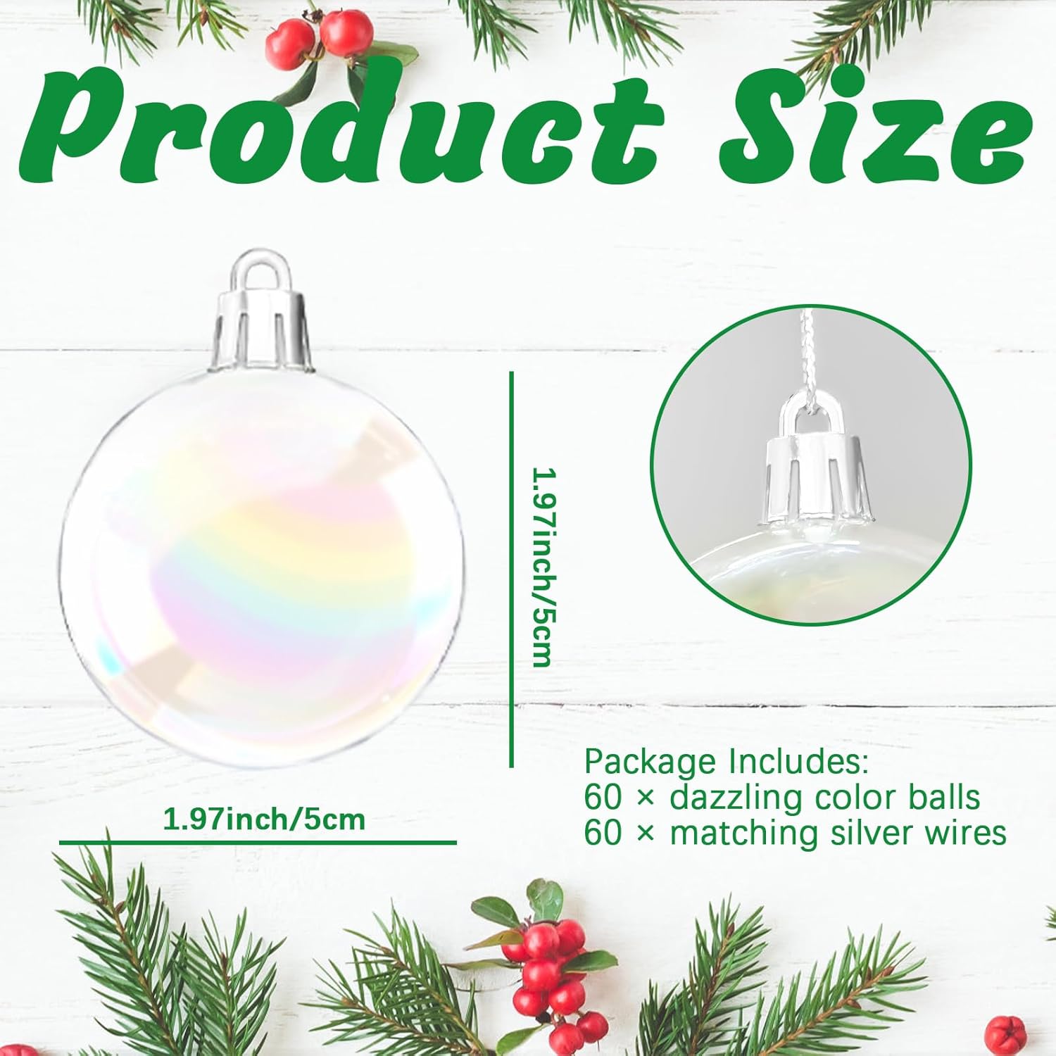 60 PCS Iridescent Clear Christmas Balls
