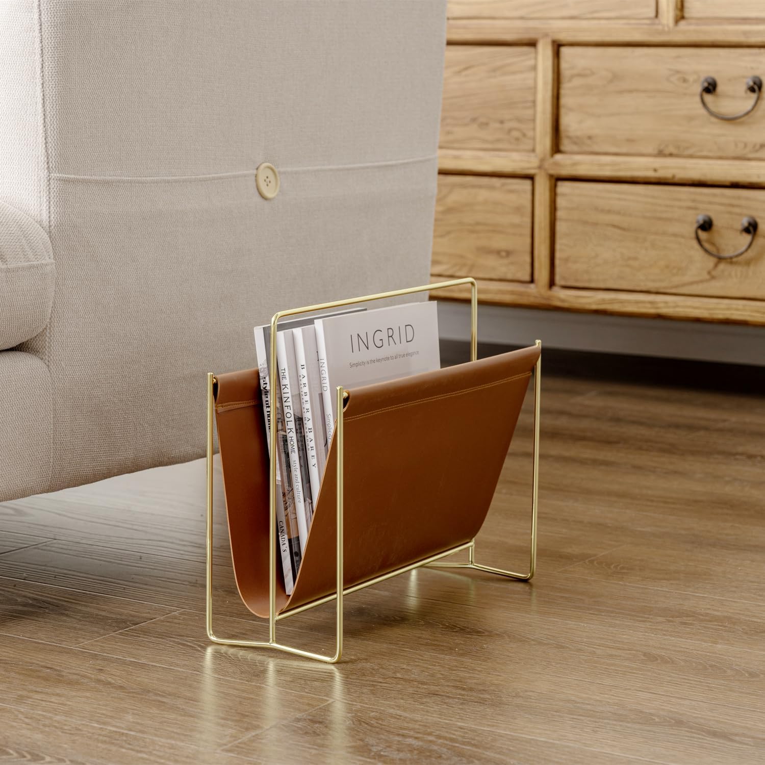 MyGift 15 Inch Modern Brown Leatherette Magazine Holder