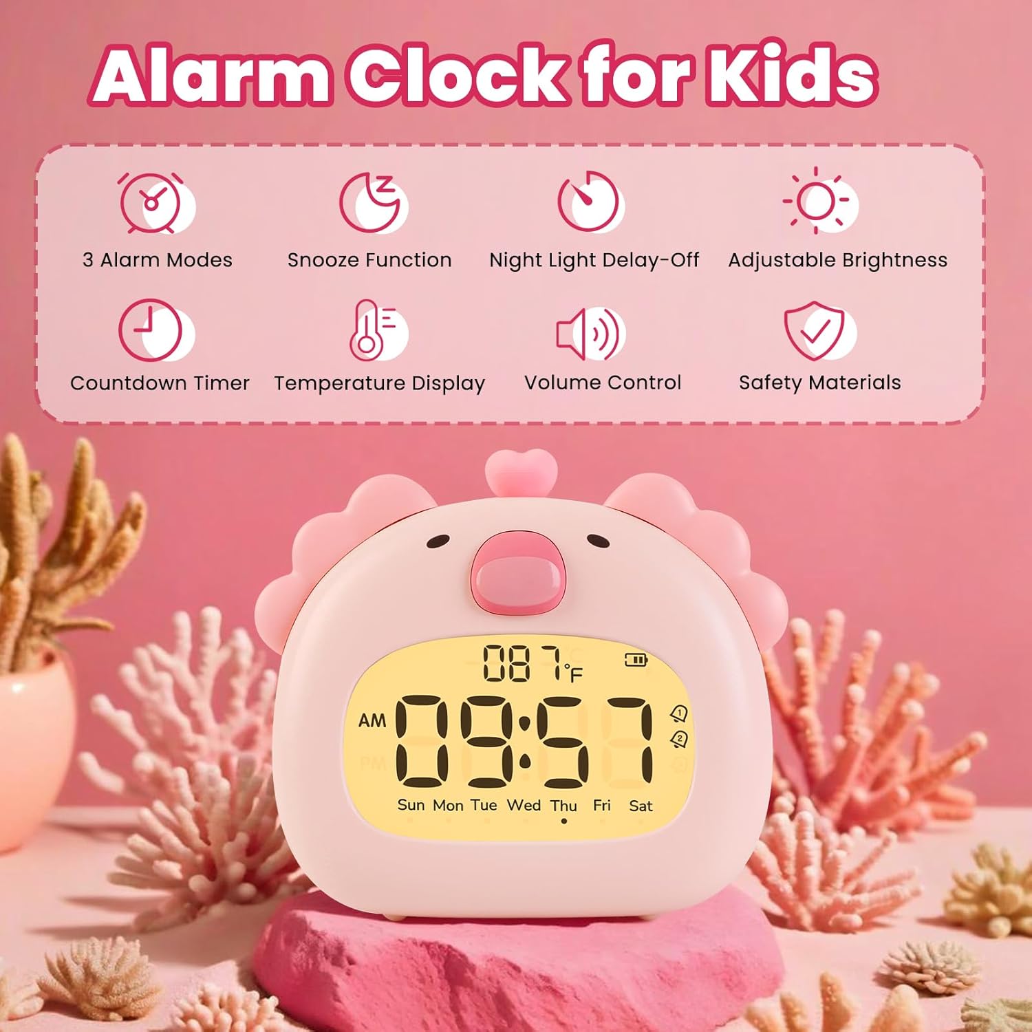 Axolotl Alarm Clock with Night Light for Kids