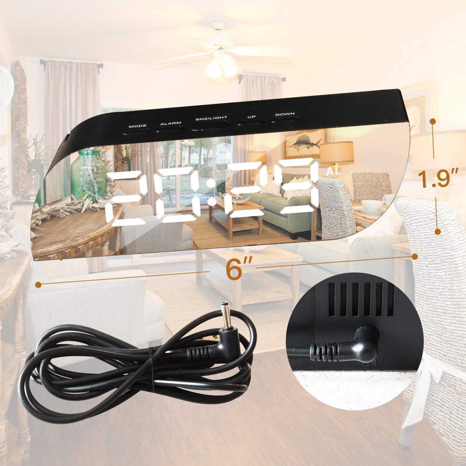 Betus Aesthetic Digital Alarm Clock with Mirror and Dimmer Night Mode