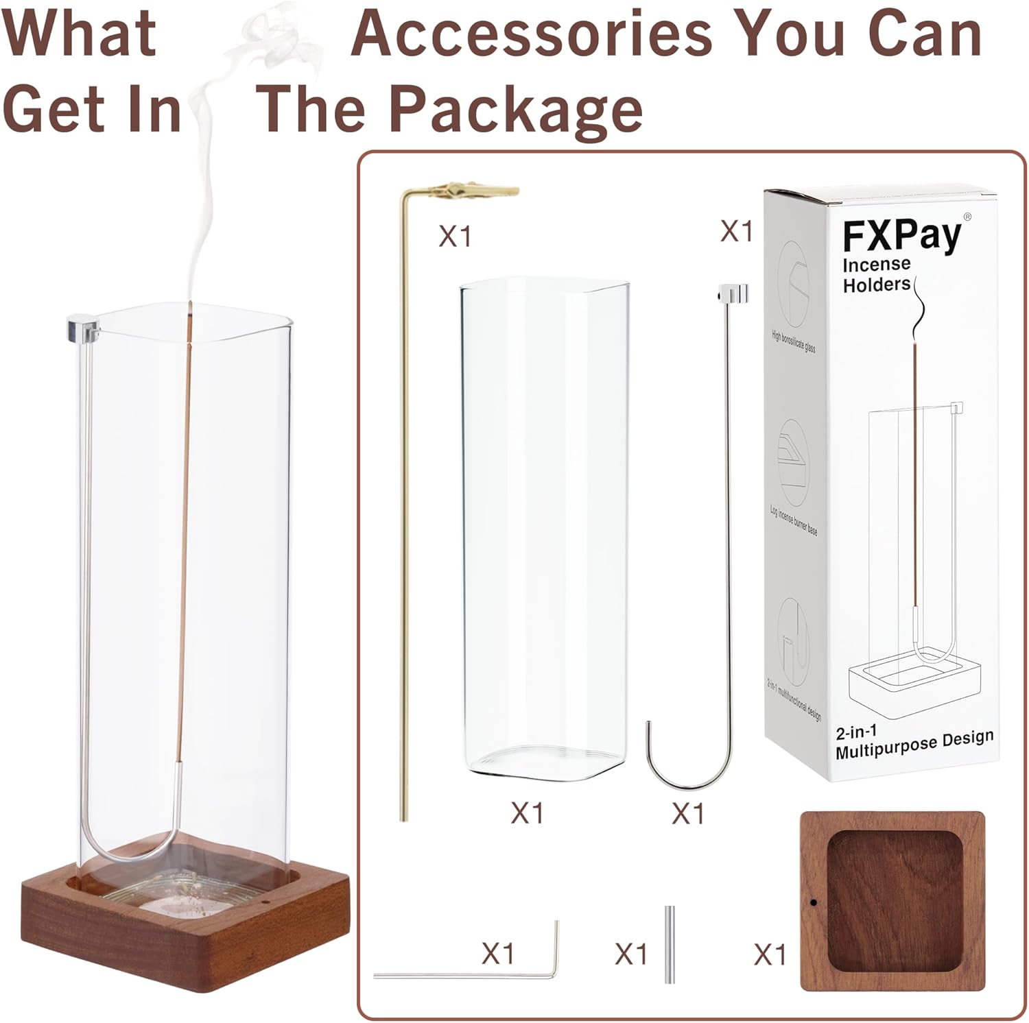 Elegant Incense Sticks Holder with Glass Ash Catcher and Wooden Base