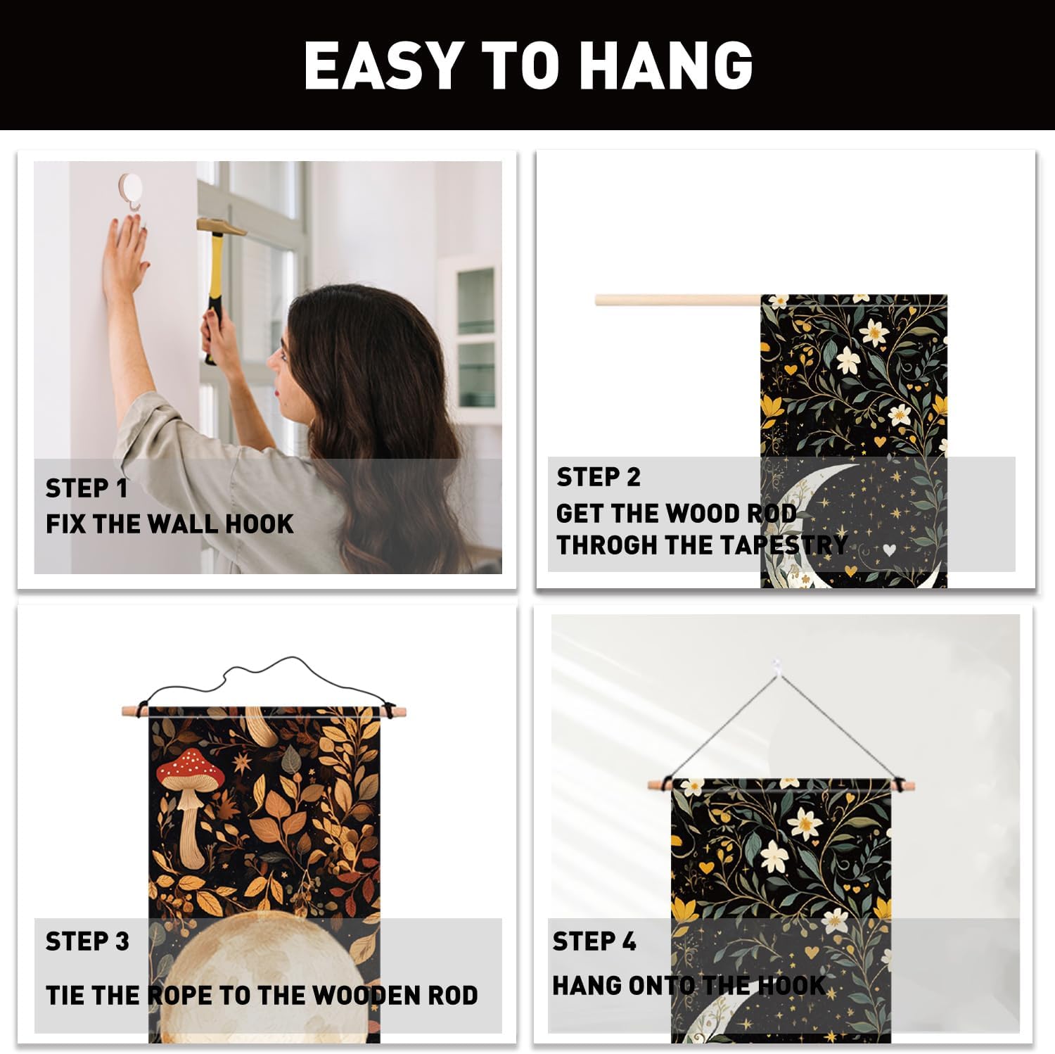 PLIGREAT 2 Pack Floral Wall Tapestries with Tassels