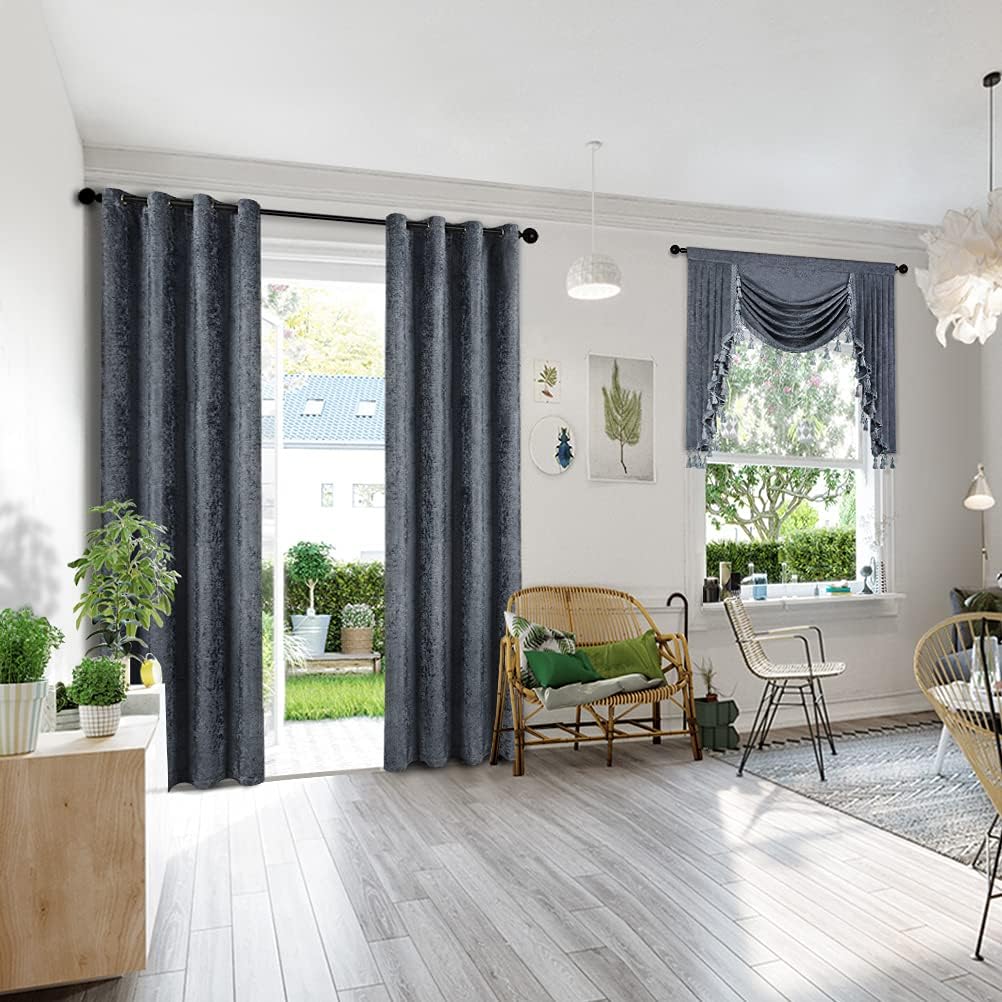 ELKCA Grey Chenille Valance for Living Room and Kitchen