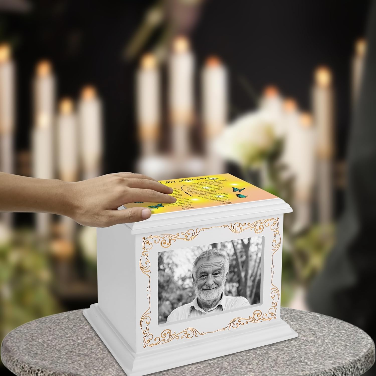 Wooden Cremation Urn with Photo Frame 200 Cubic Inches Capacity