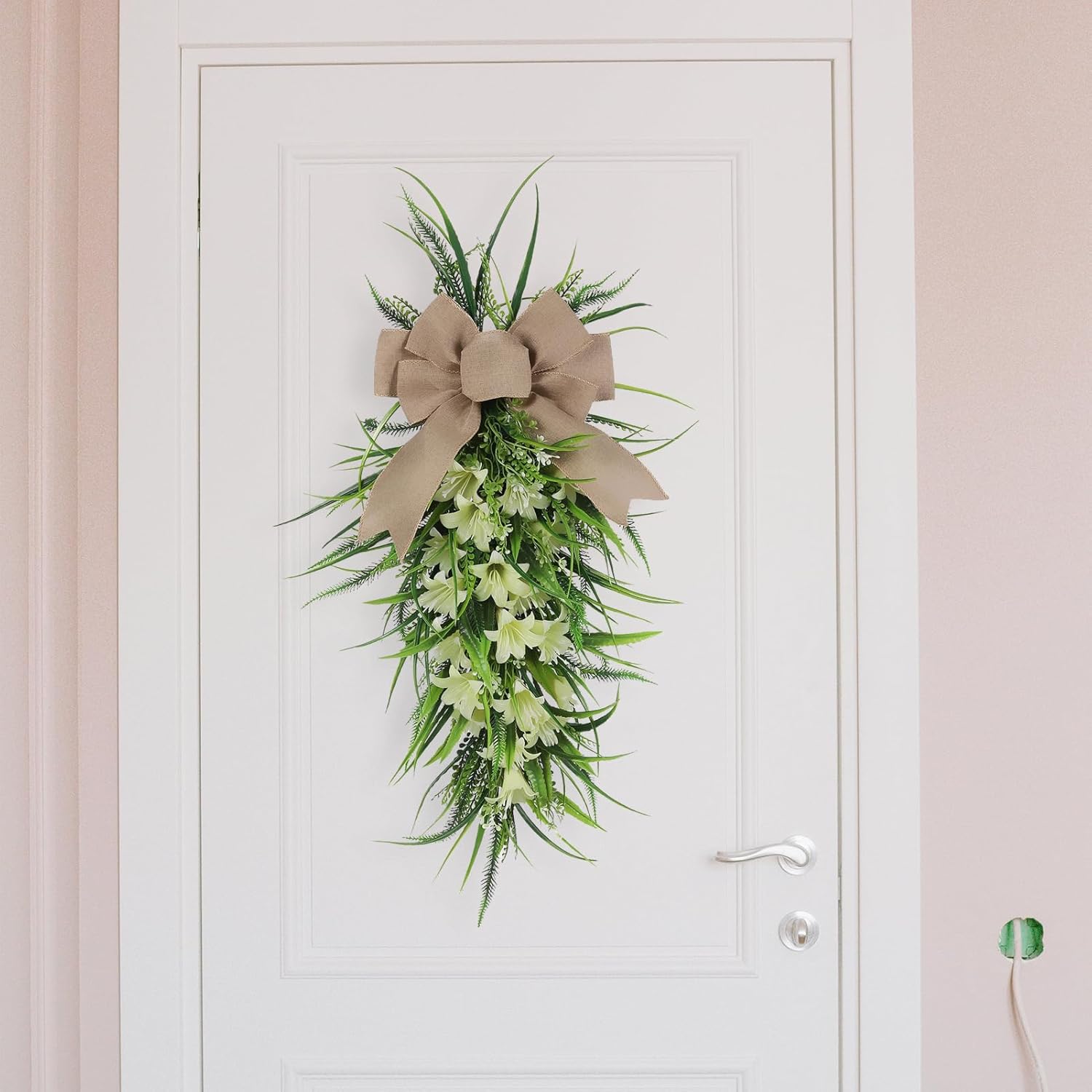 Artificial Lilies Teardrop Swag for Front Door