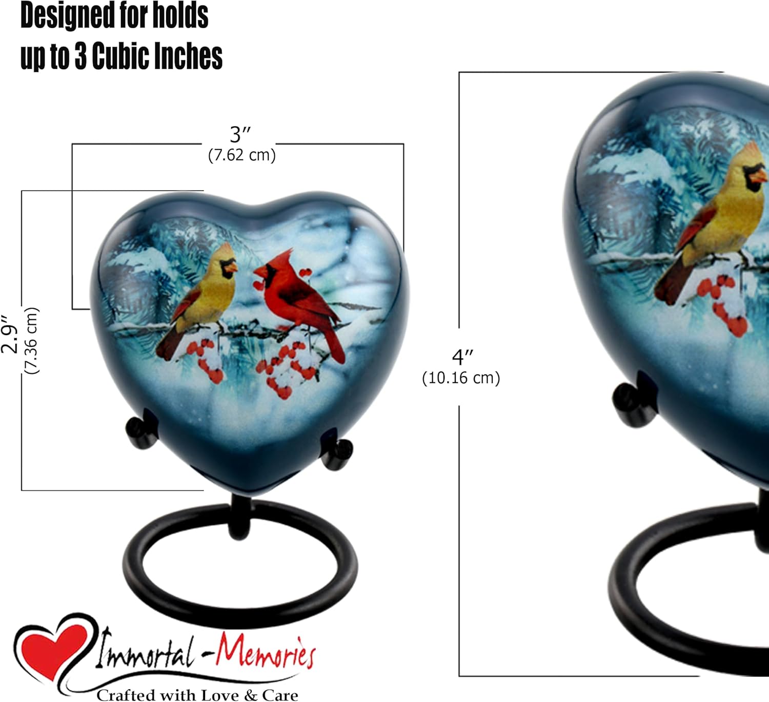 Cardinal Couple Heart Keepsake Urn with Stand