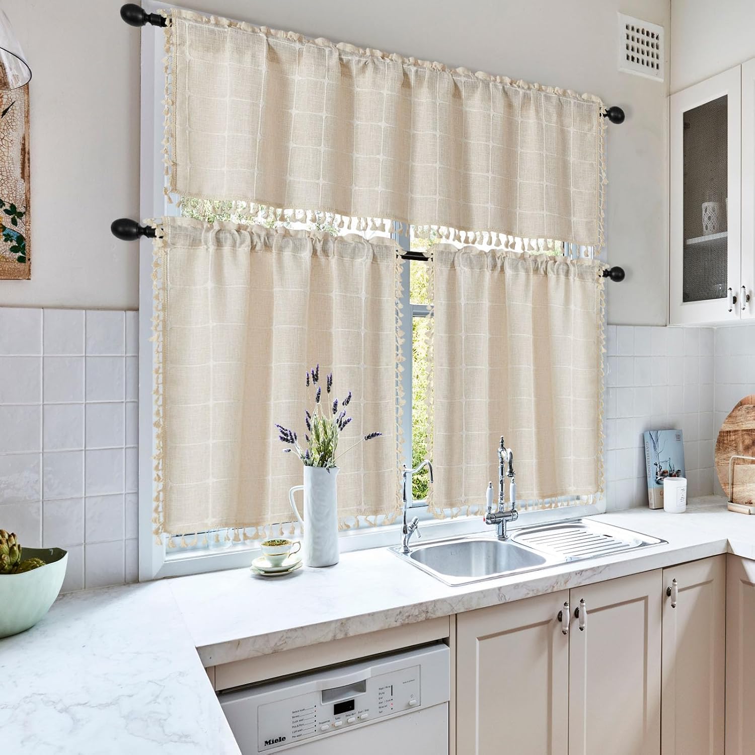 MitoVilla Cream Boho Kitchen Valance 52 x 18