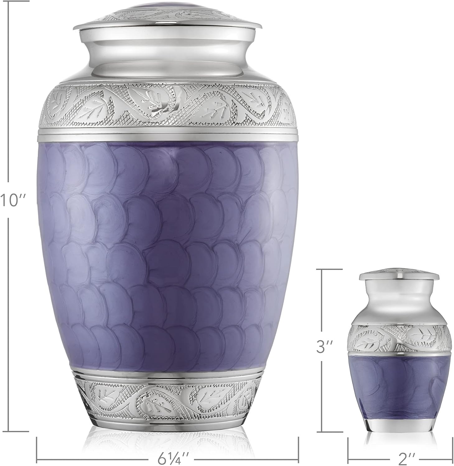Reminded Set of 5 Etched Cremation Urns Lavender