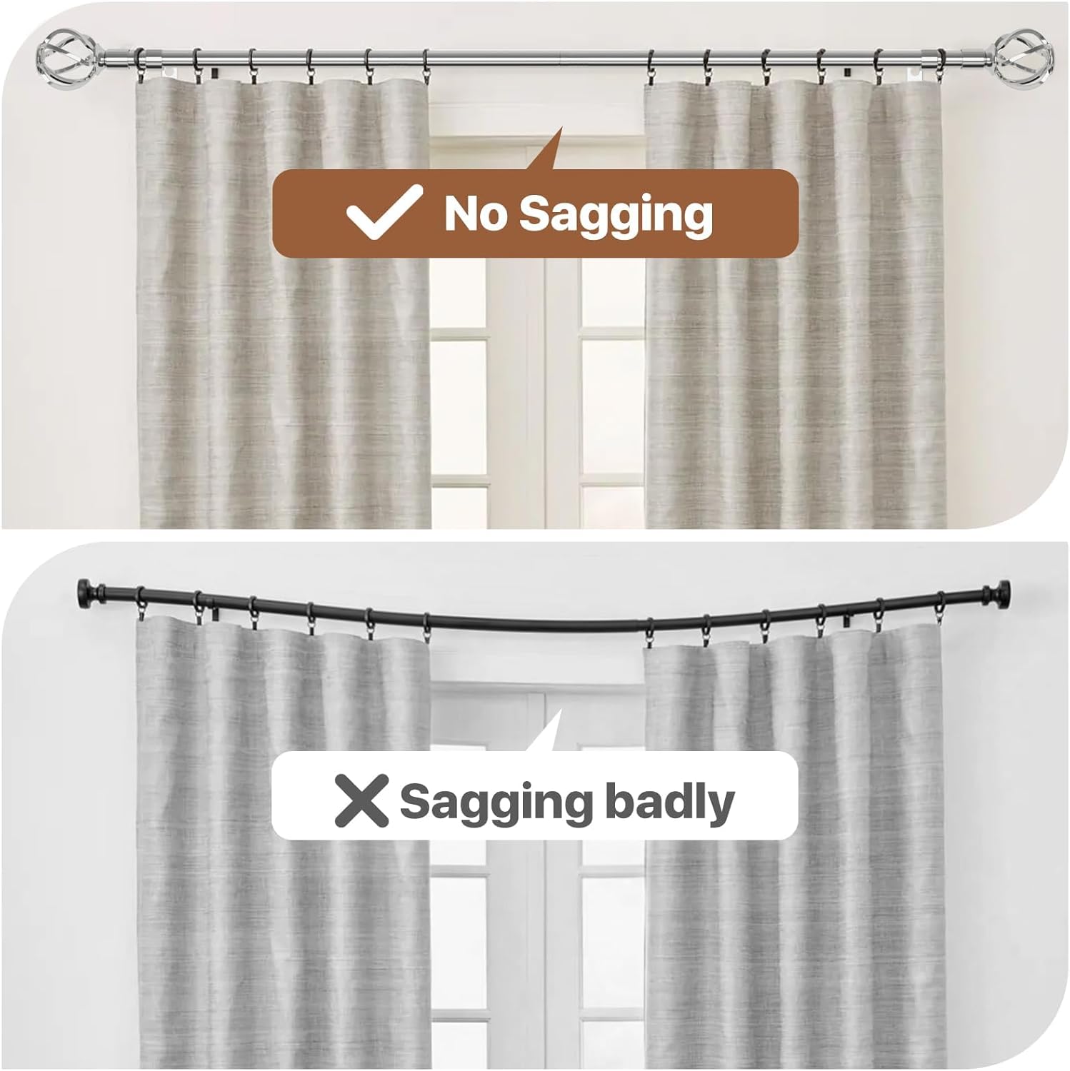 Chrome Silver Curtain Rods 66-120 Inch Adjustable