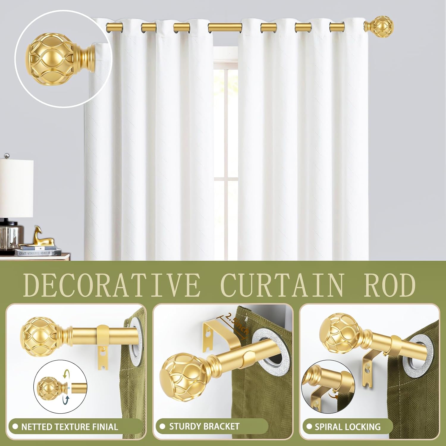Gold Adjustable Curtain Rods 36-88 Inch