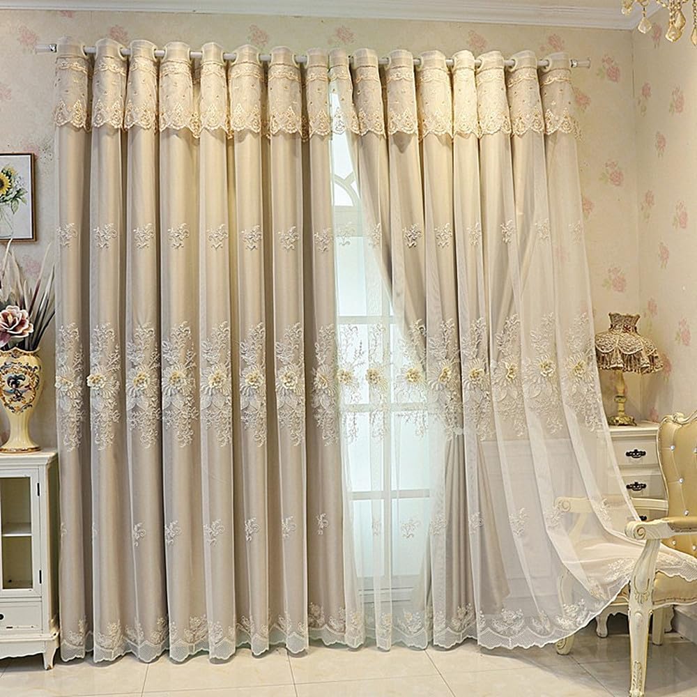 Amidoudou 1 Pair Luxury Curtains with Valance Light Brown 51x90 Inch