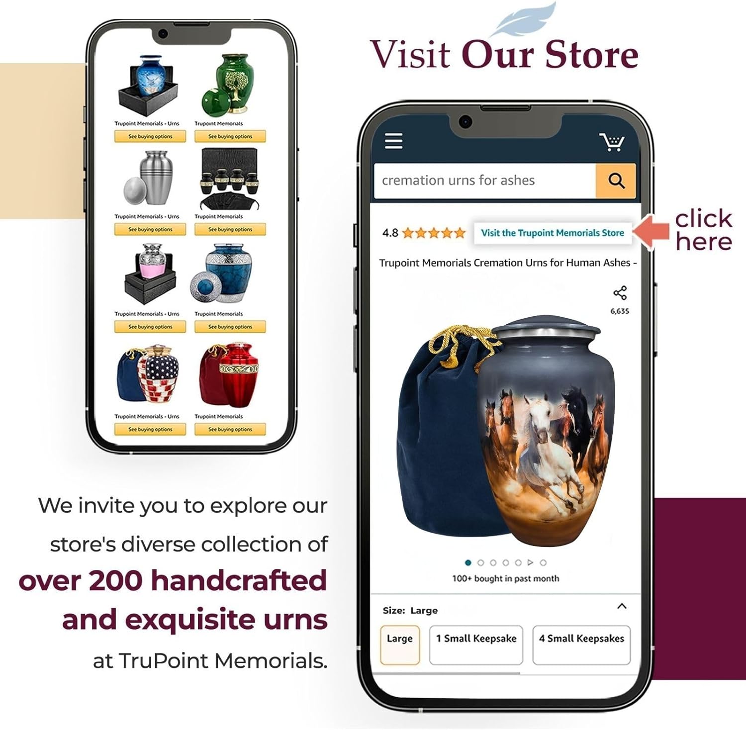 Trupoint Memorials Cremation Urns for Human Ashes - Gray Horse Design