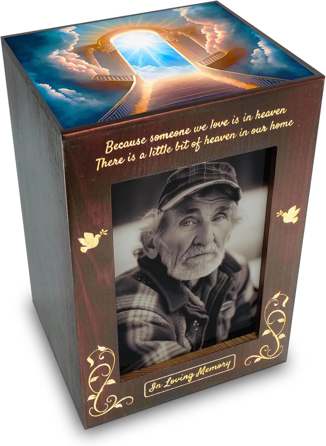Wooden Cremation Urn with Photo Frame for Human Ashes