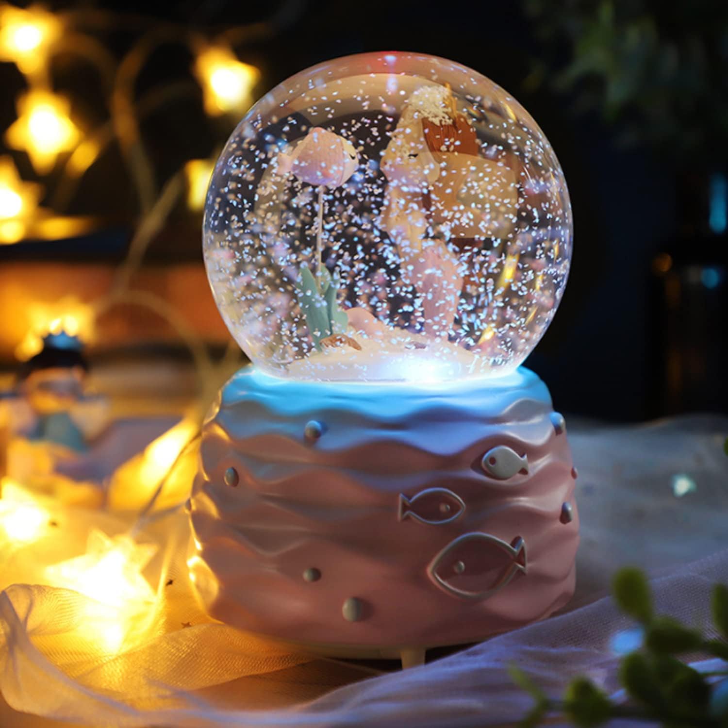 Mermaid Snow Globe with Music and LED Lights for Girls