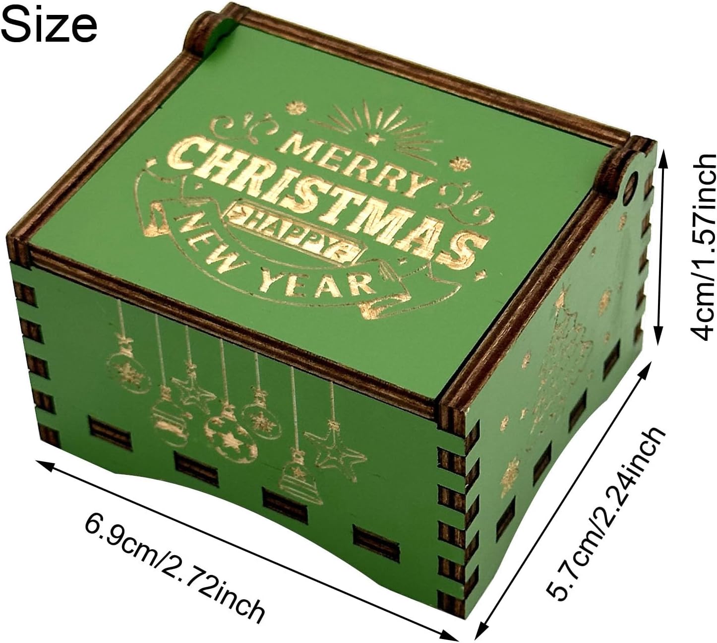 Pursuestar Green Wind Up Music Box - We Wish You a Merry Christmas
