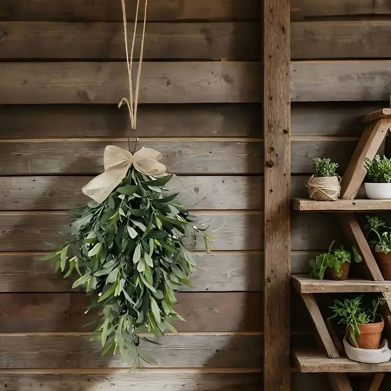 24 Inch Artificial Teardrop Olive Wreath with Bow