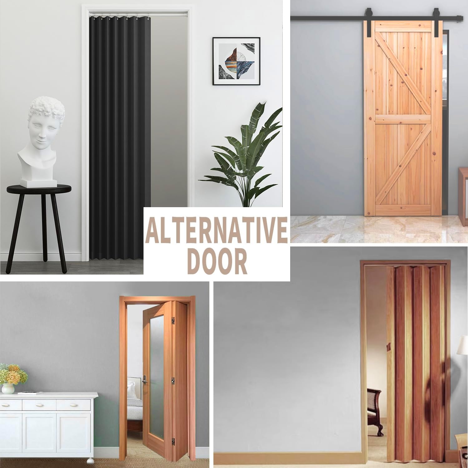 Vatge Black Folding Door Curtain 1 Panel with Tieback