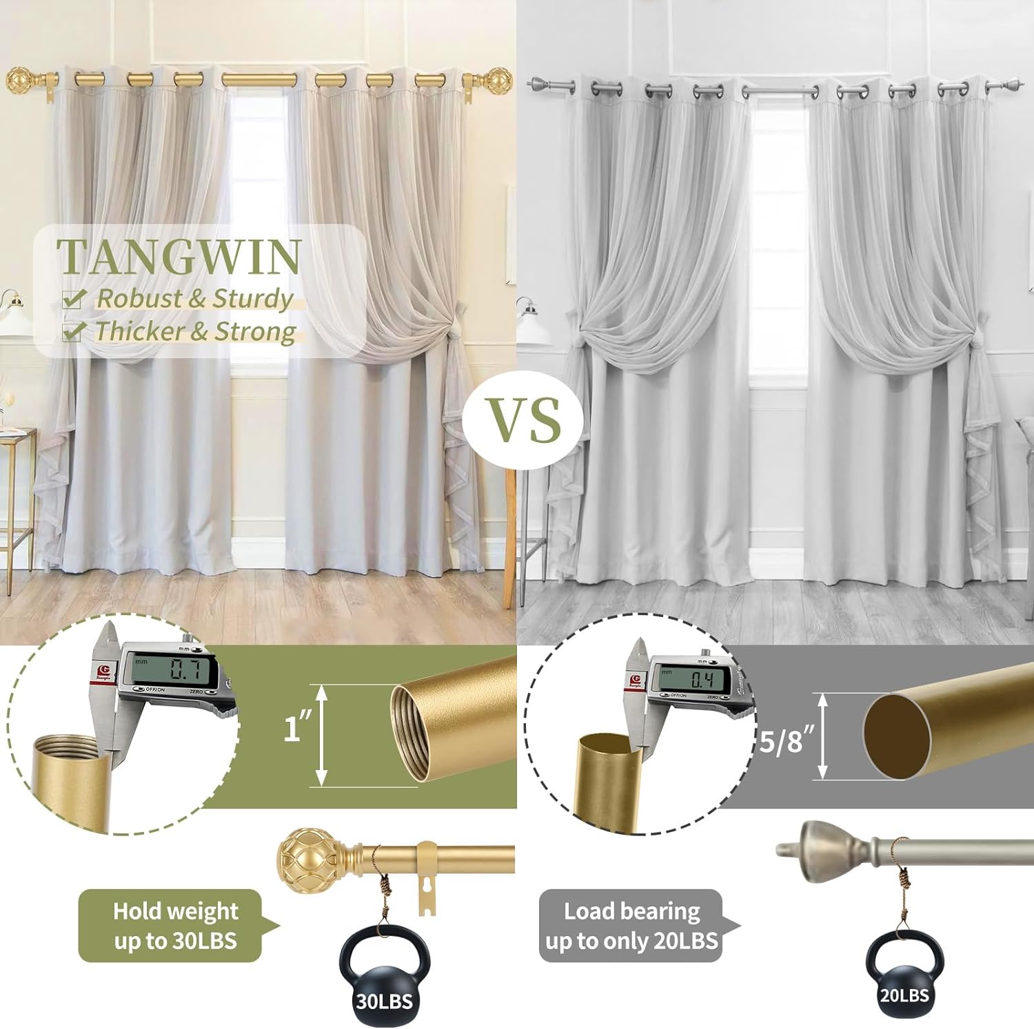 Gold Adjustable Curtain Rods 36-88 Inch