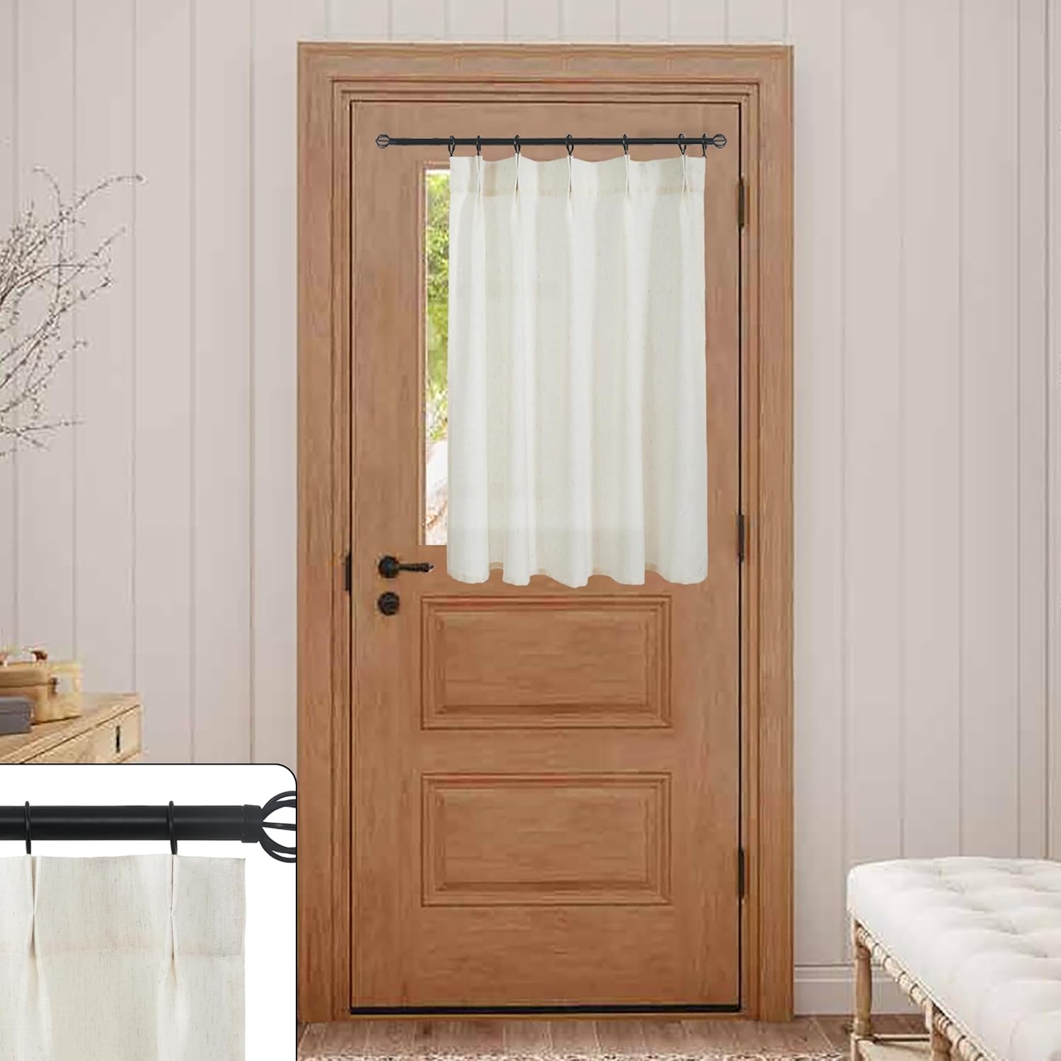 Lino Rosa Front Door Curtain 40 Inch Linen Sheer
