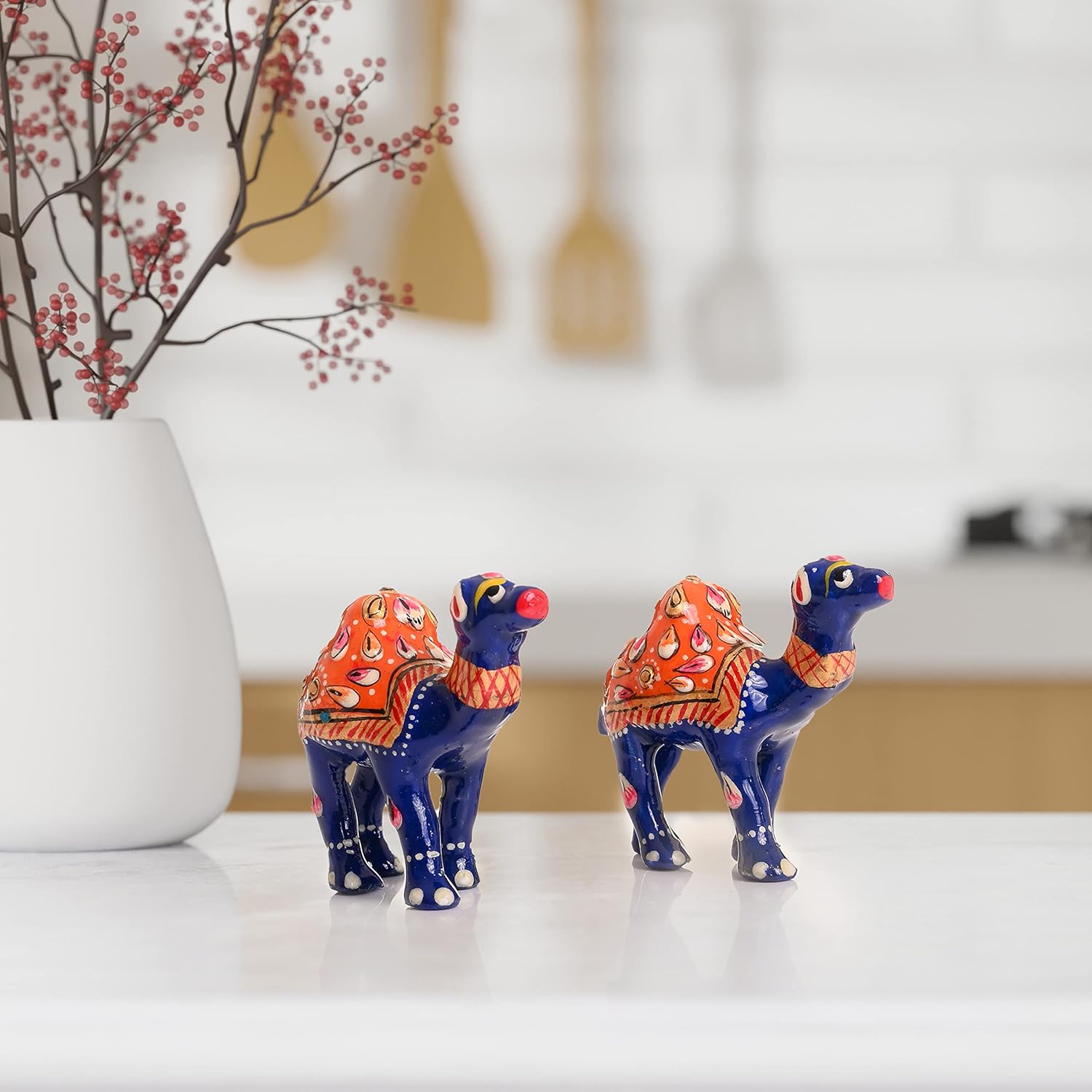 Blue Camel Minakari Hand Painted Statue Set of 2