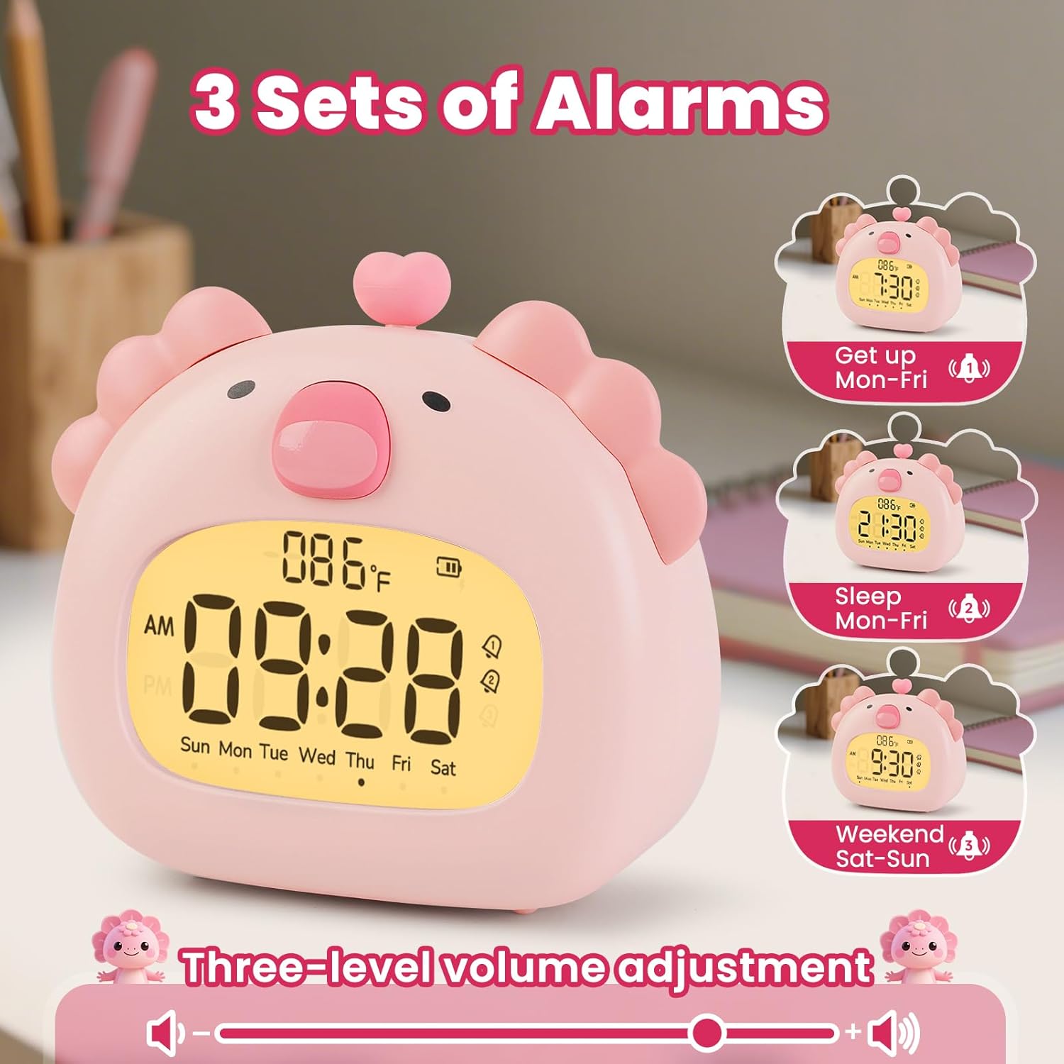 Axolotl Alarm Clock with Night Light for Kids