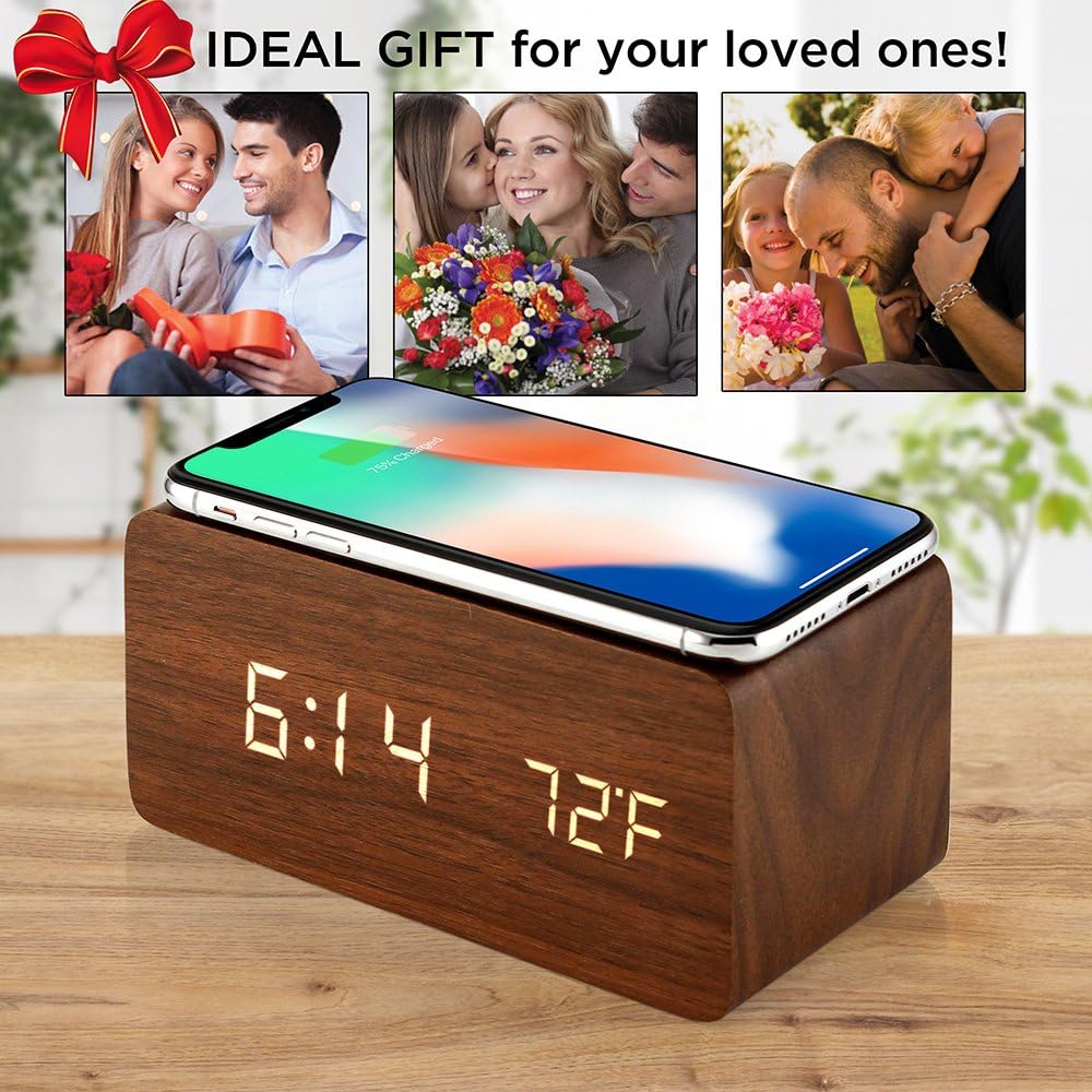 OCT17 Smart Alarm Clock with Wireless Charging Pad and LED Display Brown