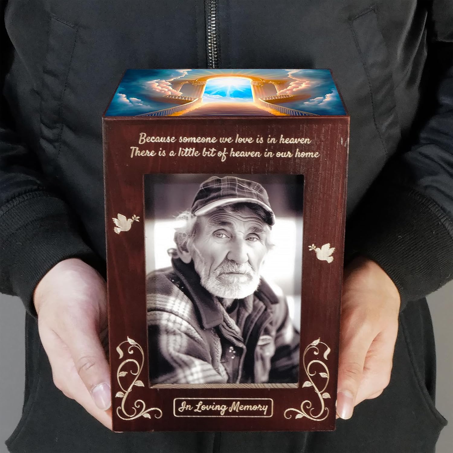 Wooden Cremation Urn with Photo Frame for Human Ashes