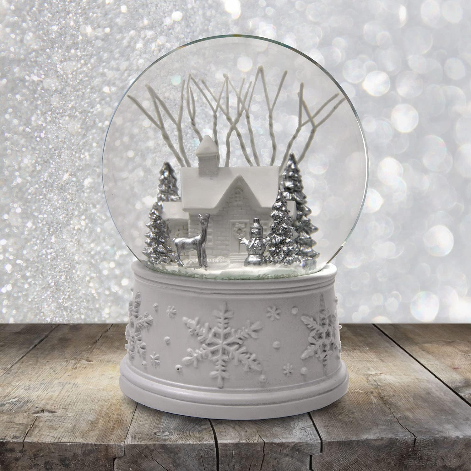 100MM White Christmas Snow Globe with Music