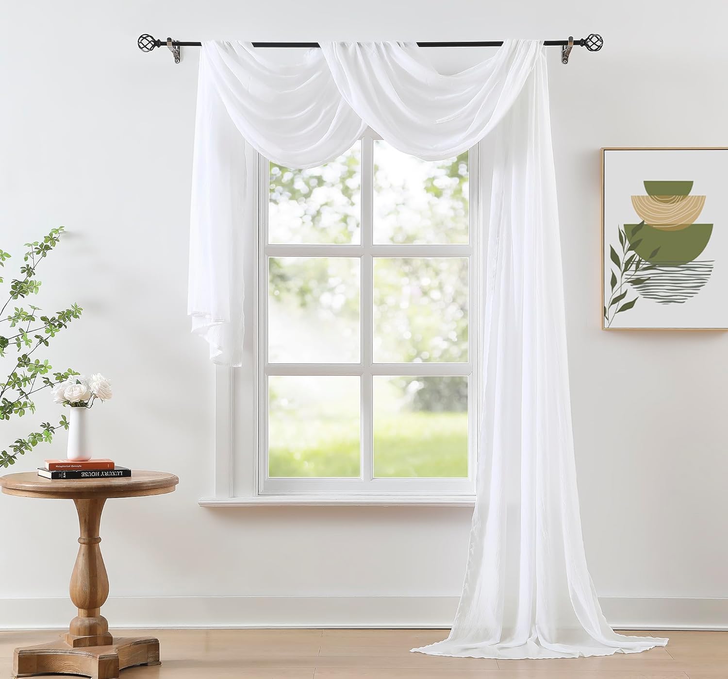 White Sheer Valance Curtains 52x216 for Living Room Decor