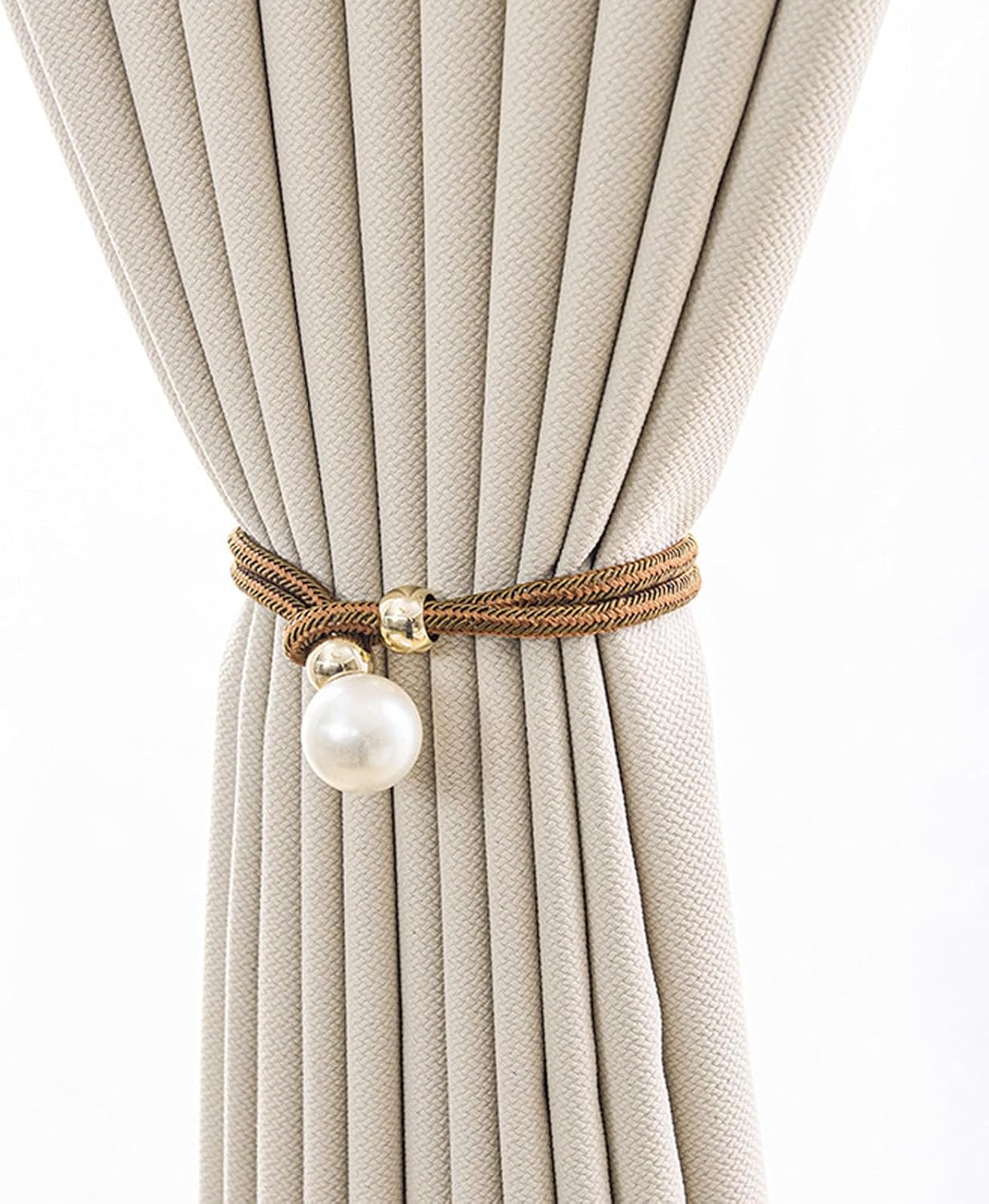 2 PCS Adjustable Big Pearl Curtain Tiebacks No Punching Required