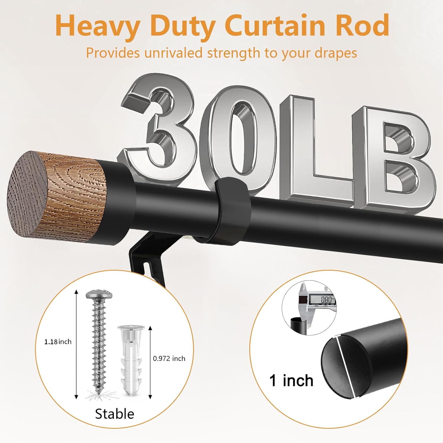 Wooden Curtain Rods 48-84 Inch Adjustable Farmhouse Rustic