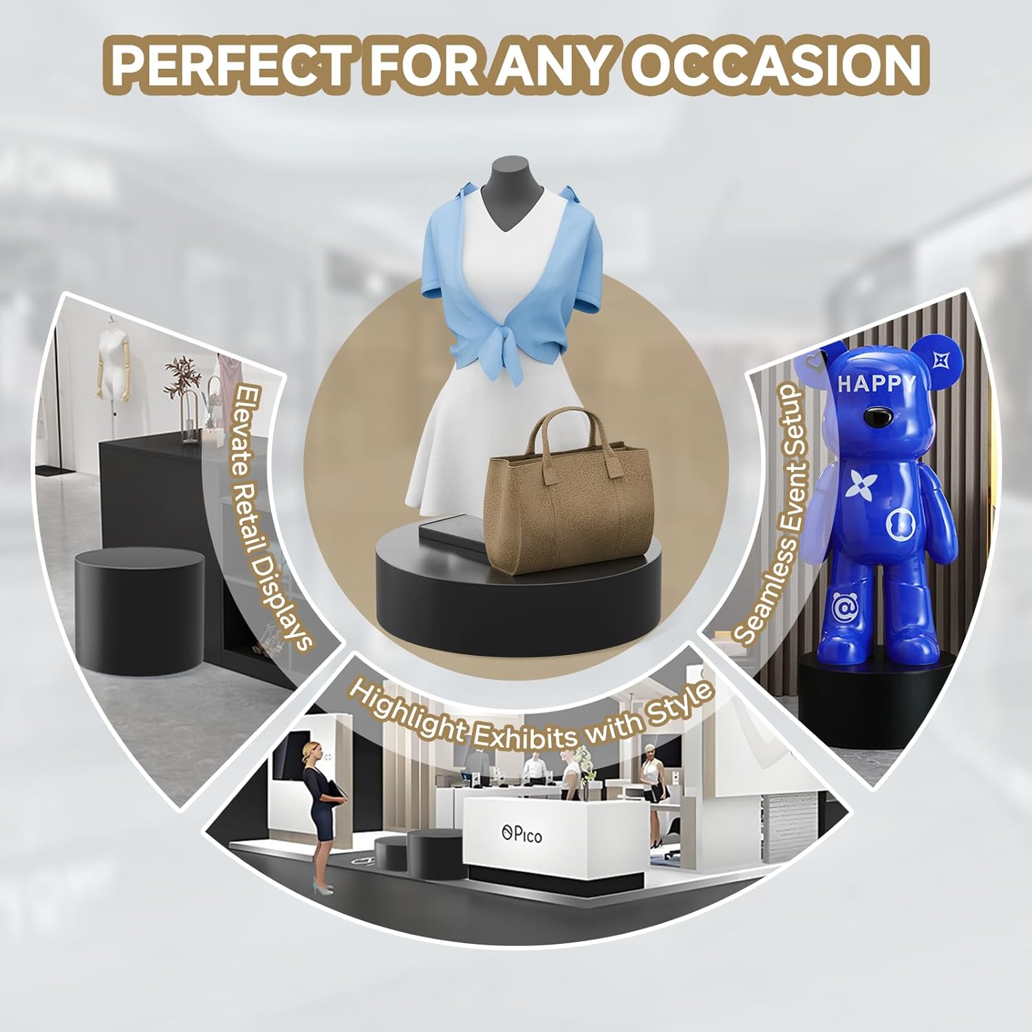Round Mannequin Display Pedestal Stand - Black 236 x 59
