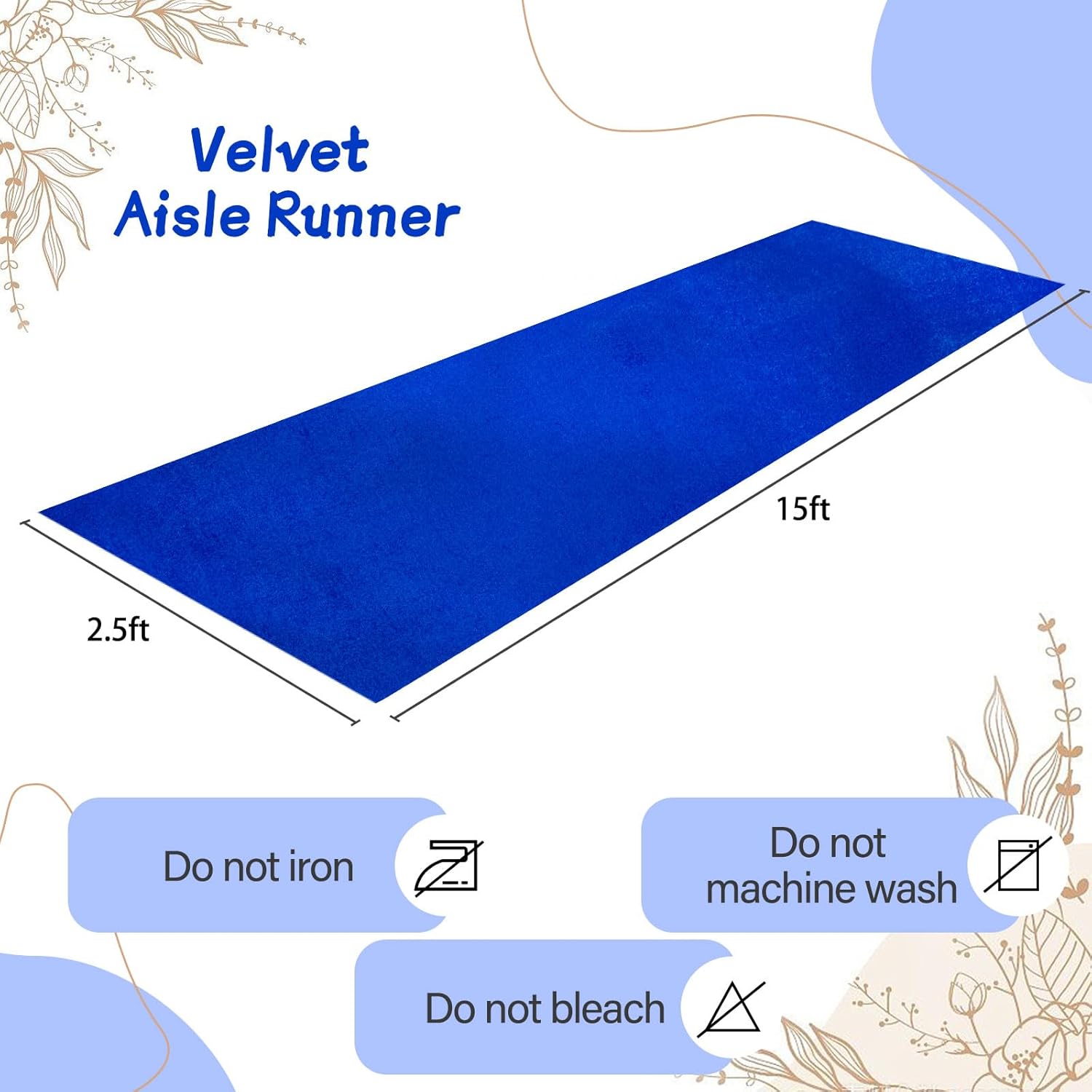 QueenDream Royal Blue Velvet Aisle Runner 25ftx15ft