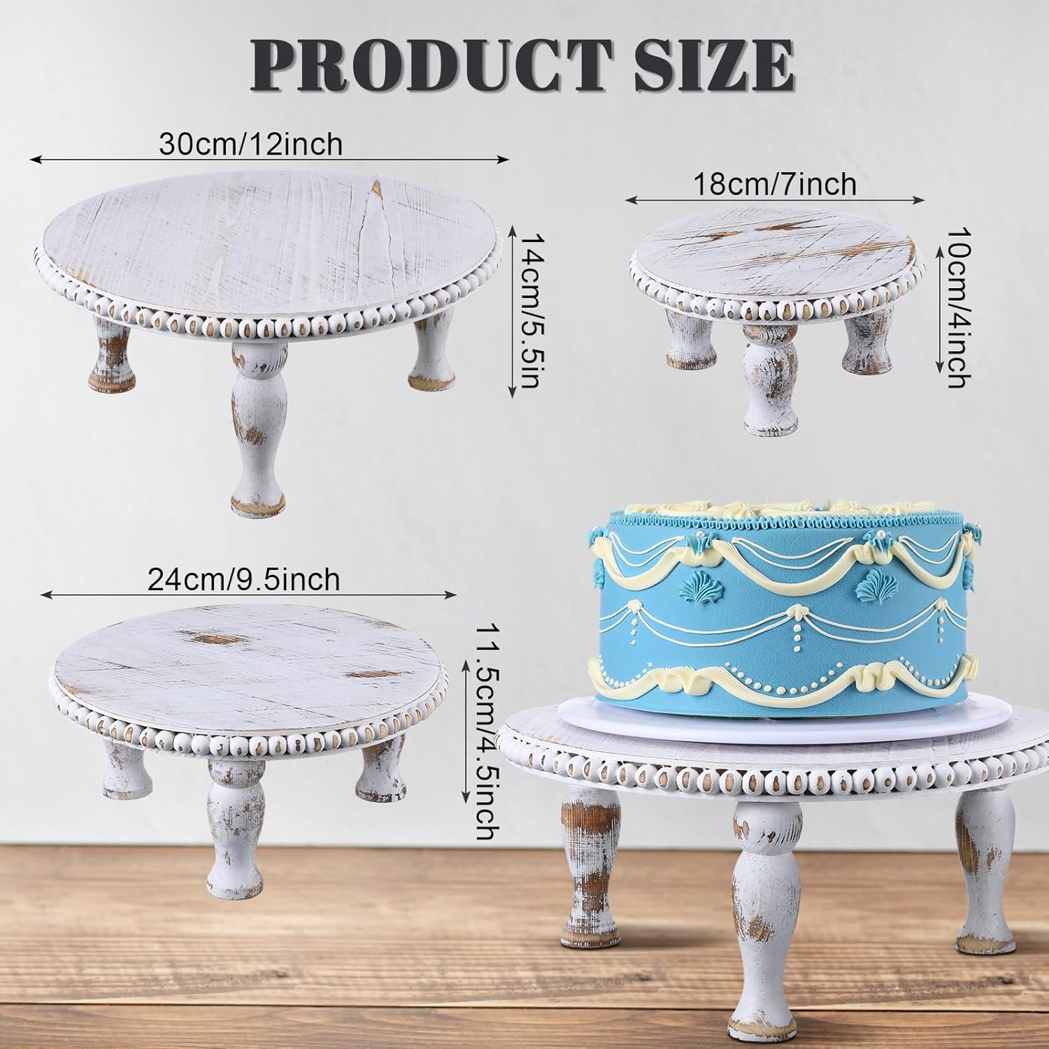 Thyle Rustic Round Wood Tray Riser Set of 3