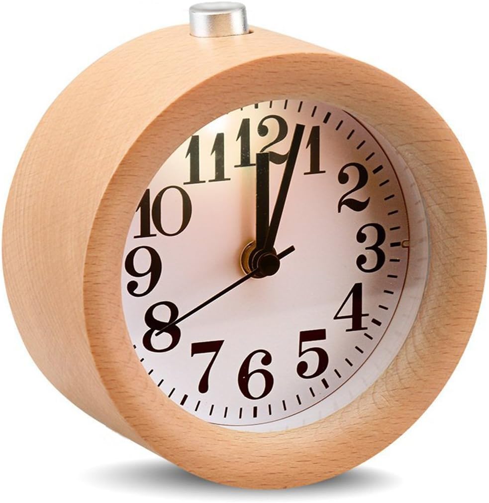 EC VISION Classic Small Round Silent Alarm Clock with Nightlight