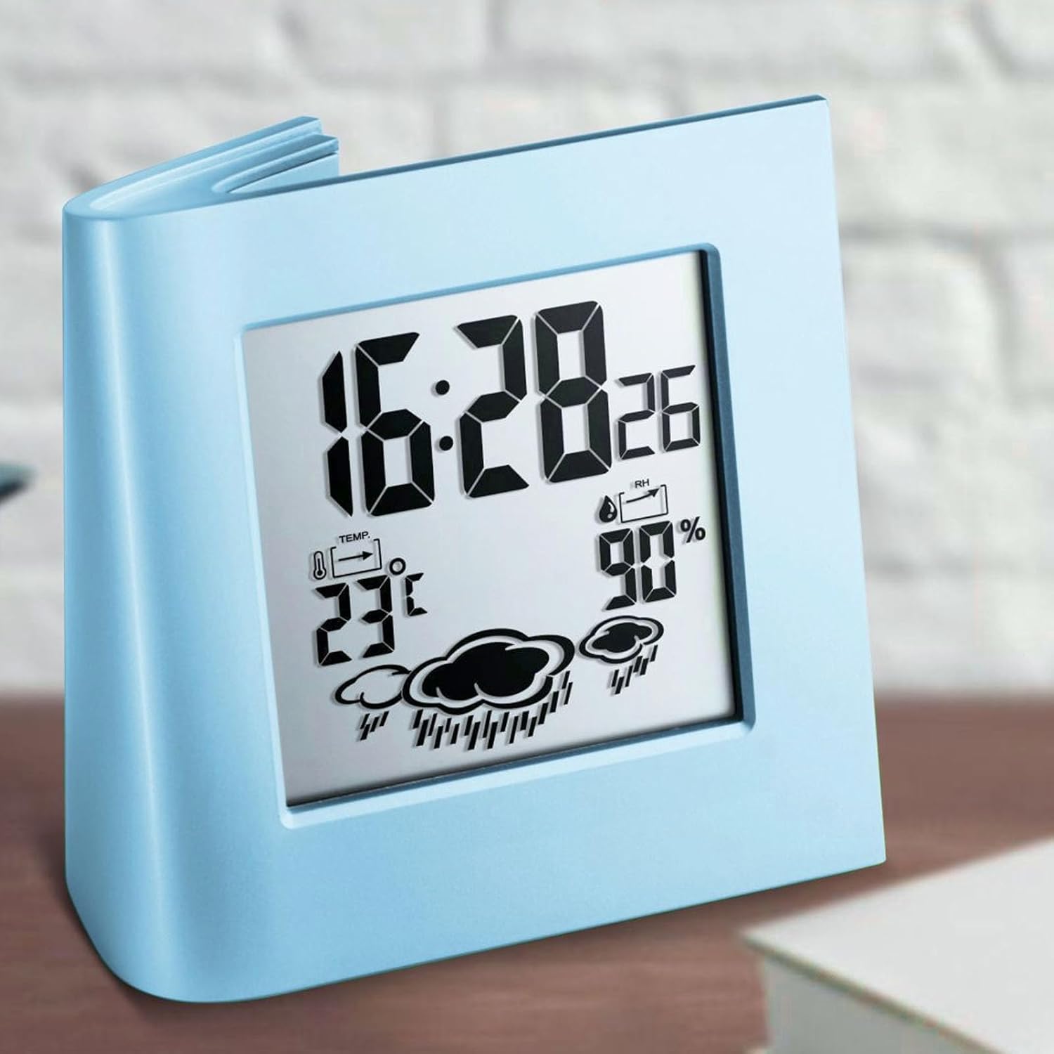 Leapiture Solar Powered Alarm Clock with Weather Forecast Blue LCD Display