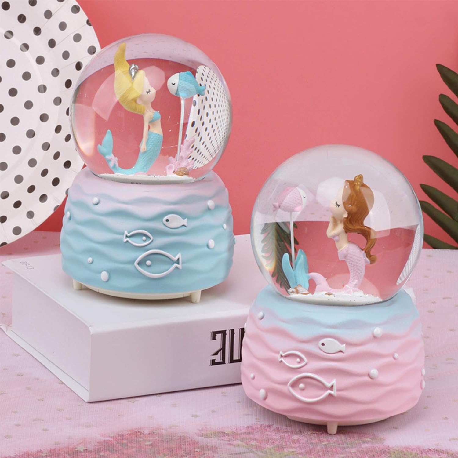 Mermaid Snow Globe with Music and LED Lights for Girls