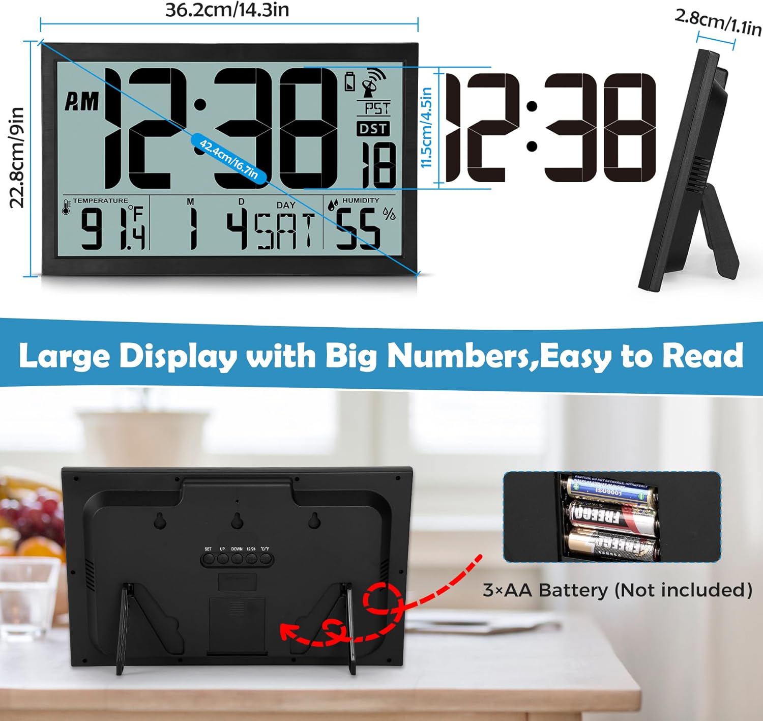 SZELAM Atomic Wall Clock with Digital Calendar and Indoor Climate Display
