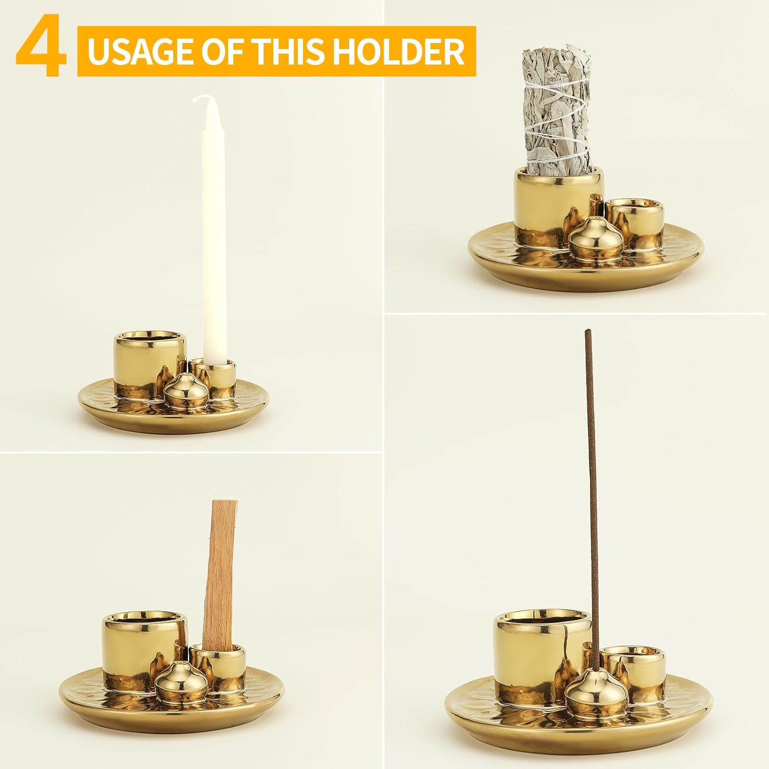 ToolSentryX 4 in 1 Ceramic Incense Burner Golden