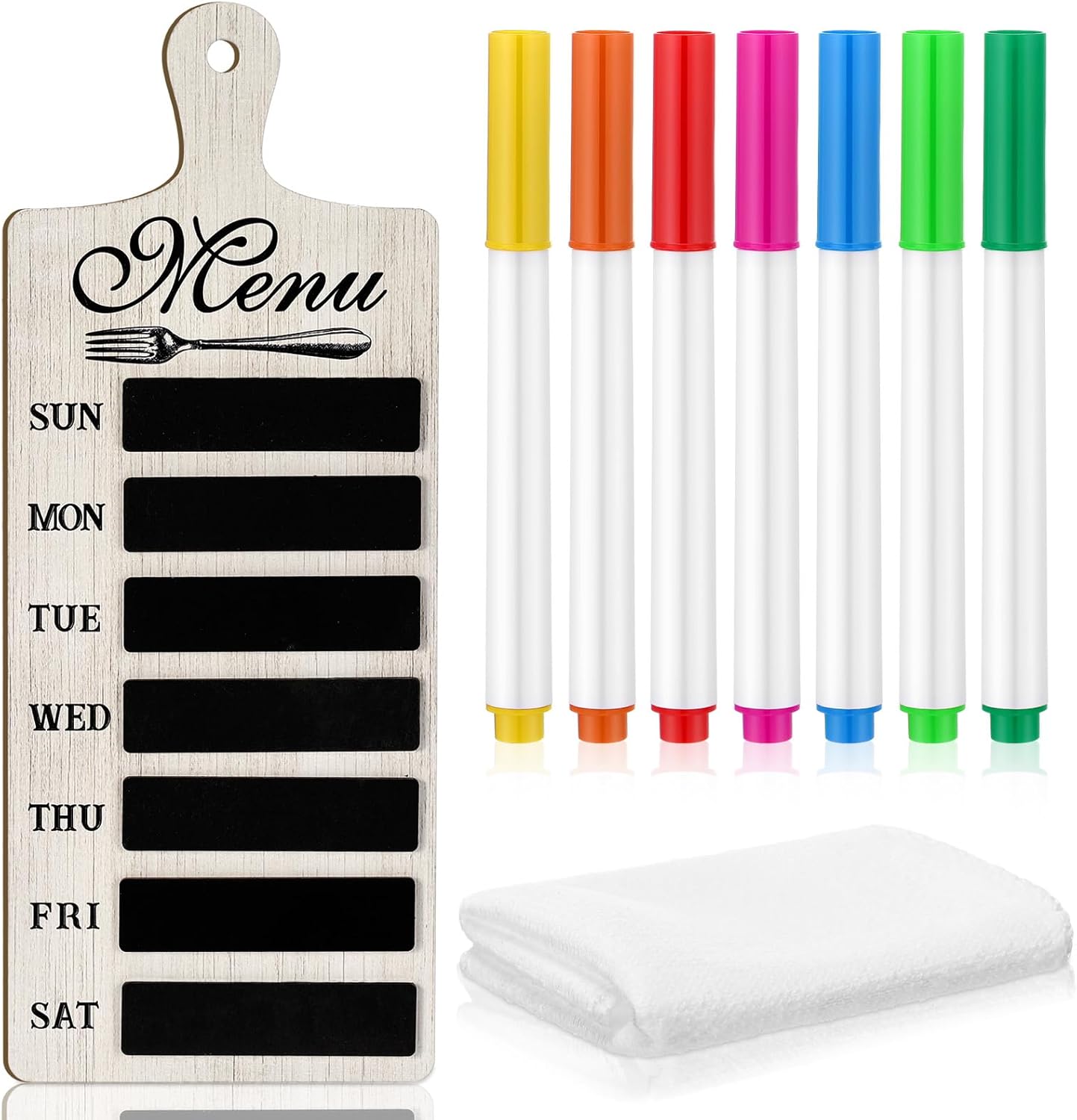 Maxdot Weekly Menu Board Wood Planner with 7 Markers and Towel