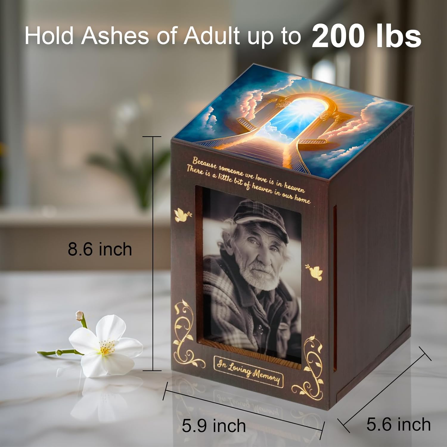 Wooden Cremation Urn with Photo Frame for Human Ashes