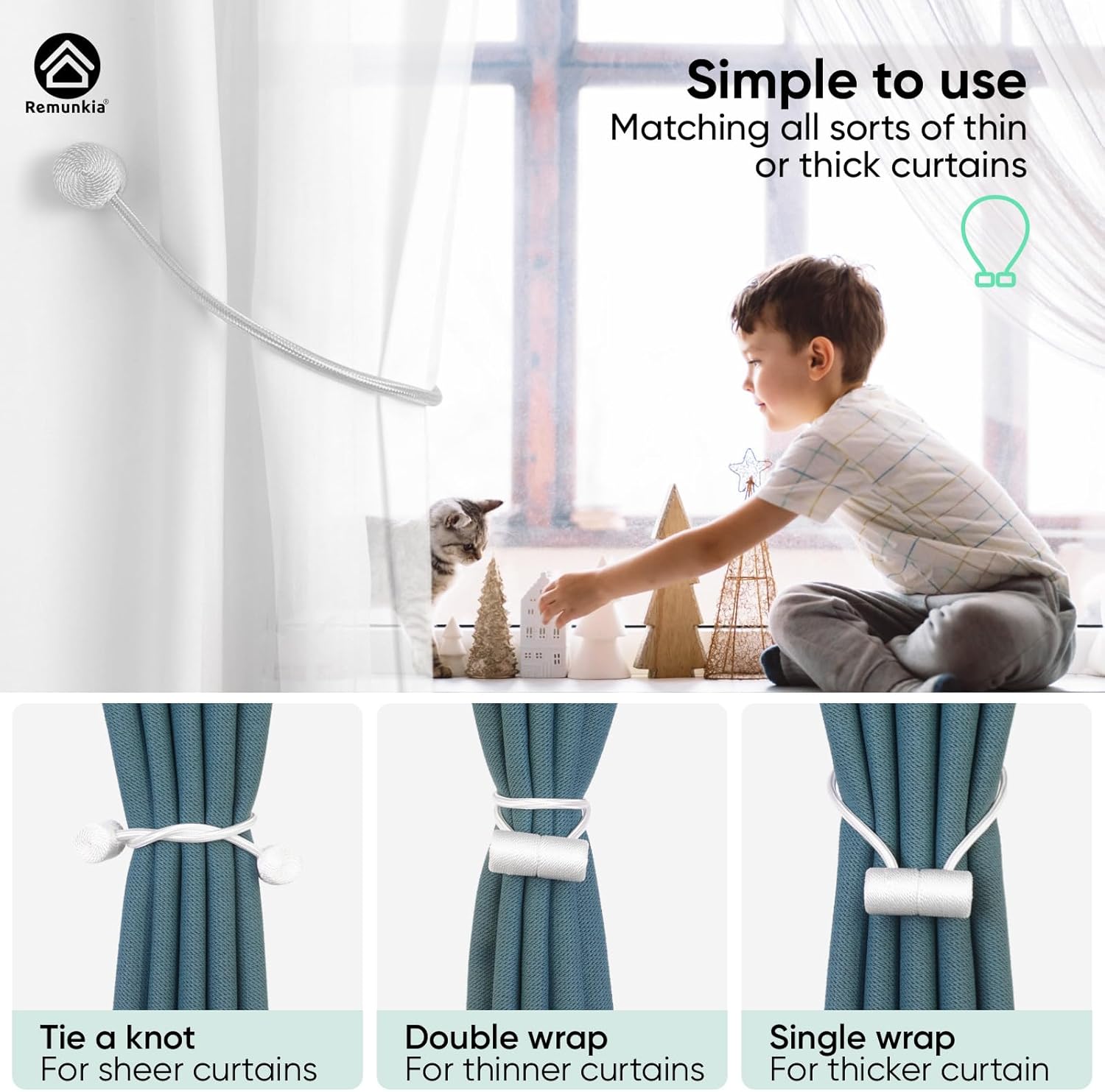 Remunkia Magnetic Curtain Holdbacks 2 Pack - White