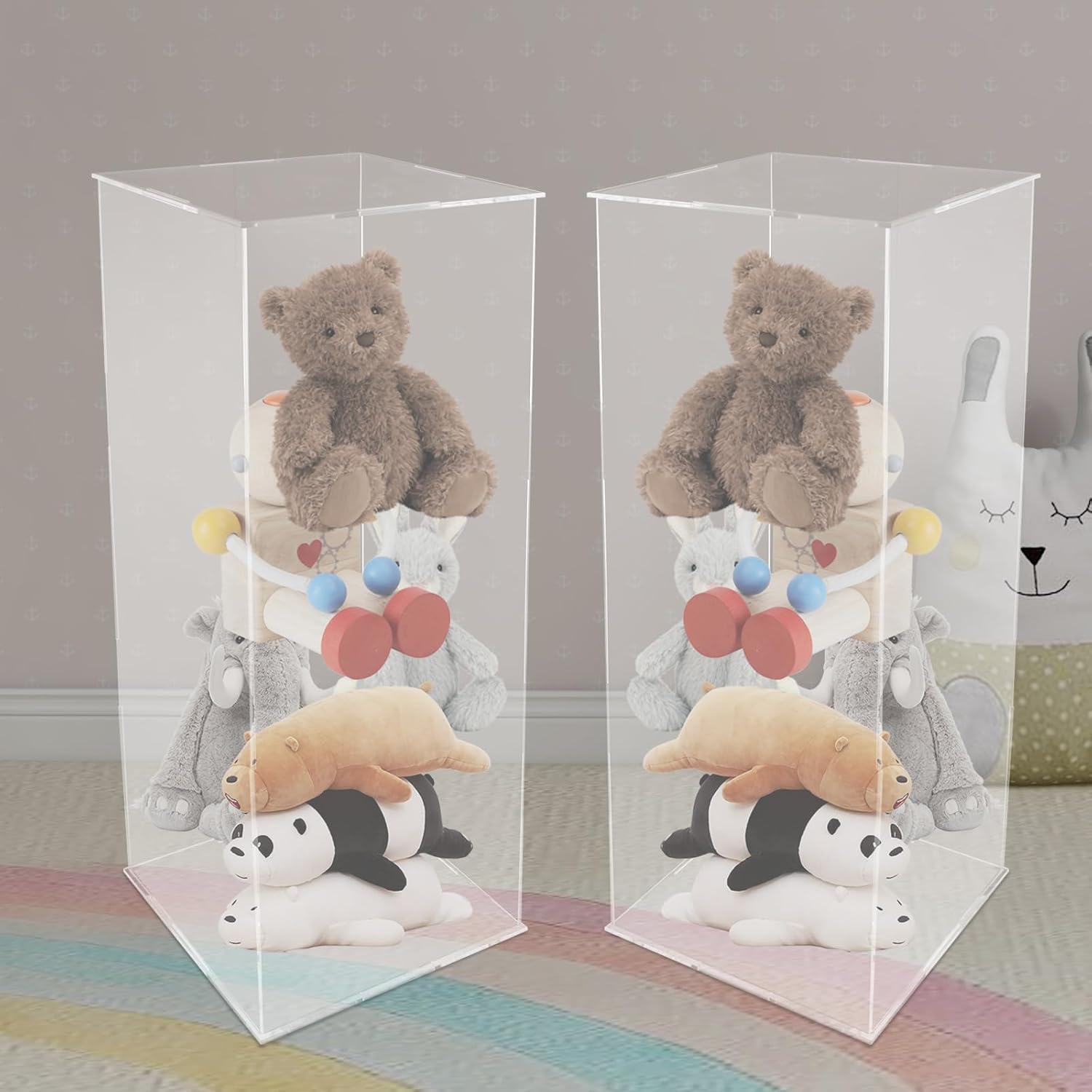 2PCS Acrylic Display Cube Pedestal Clear Flower Stand Tall Art Sculpture Riser