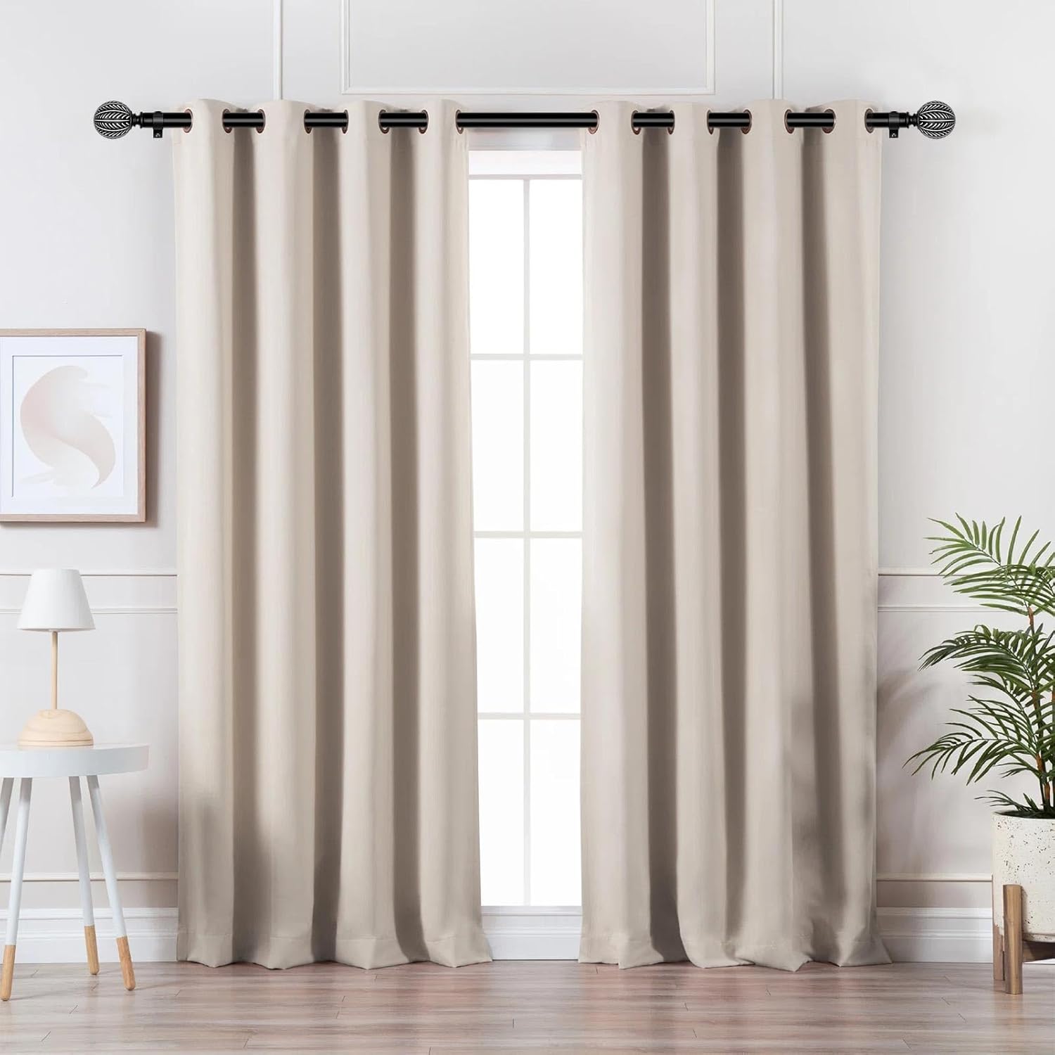 KAMANINA Wood Curtain Rods 48-84 Inch Black